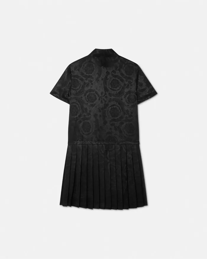 Versace Barocco Lavallire Pleated Mini Dress Black Women Dresses
