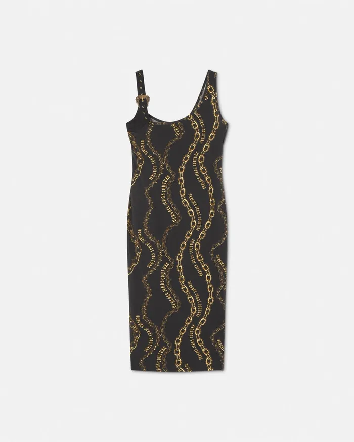 Versace Chain Couture Midi Dress Blackgold Women Jeans Couture