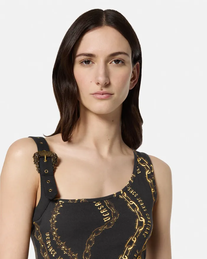 Versace Chain Couture Midi Dress Blackgold Women Jeans Couture