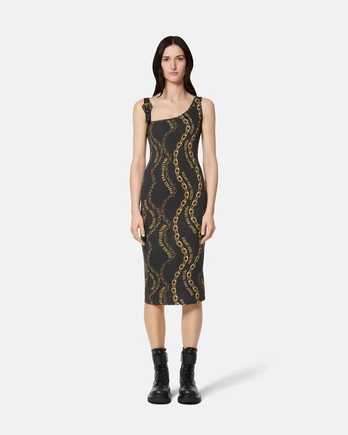 Versace Chain Couture Midi Dress Blackgold Women Jeans Couture