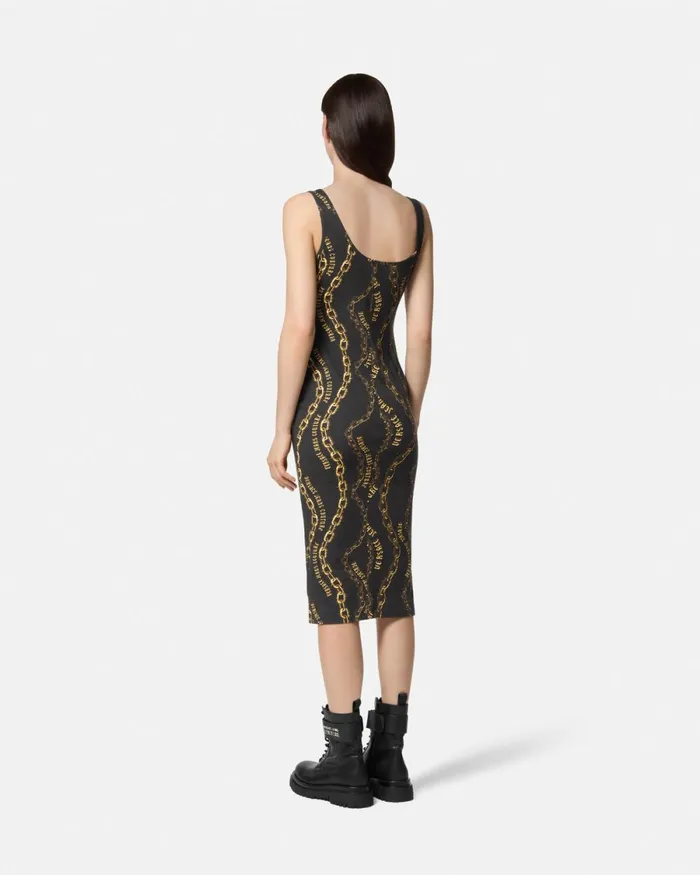 Versace Chain Couture Midi Dress Blackgold Women Jeans Couture