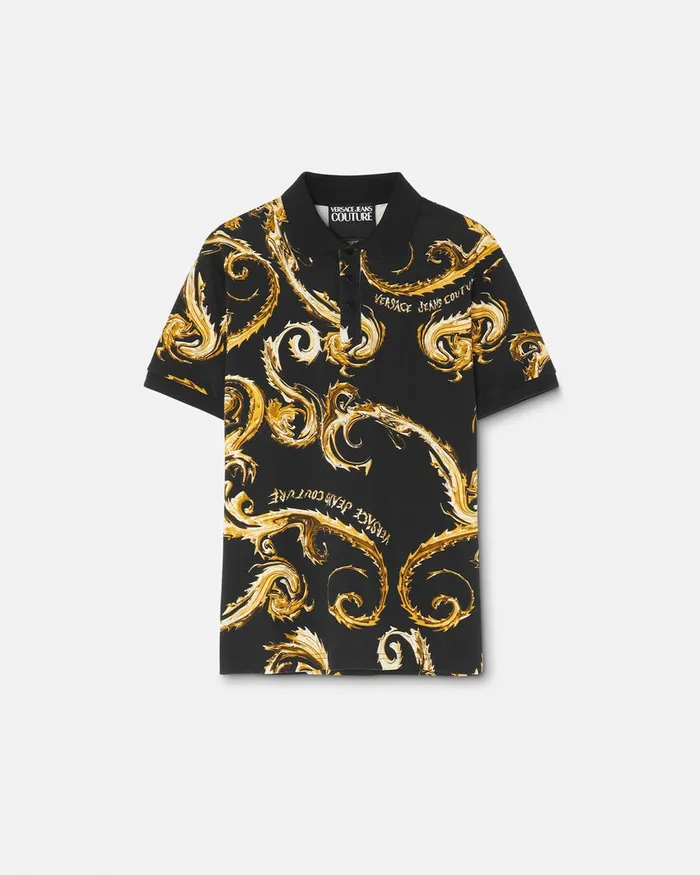 Versace Chromo Couture SlimFit Polo Shirt Blackgold Men Jeans Couture
