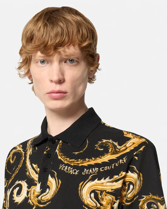 Versace Chromo Couture SlimFit Polo Shirt Blackgold Men Jeans Couture