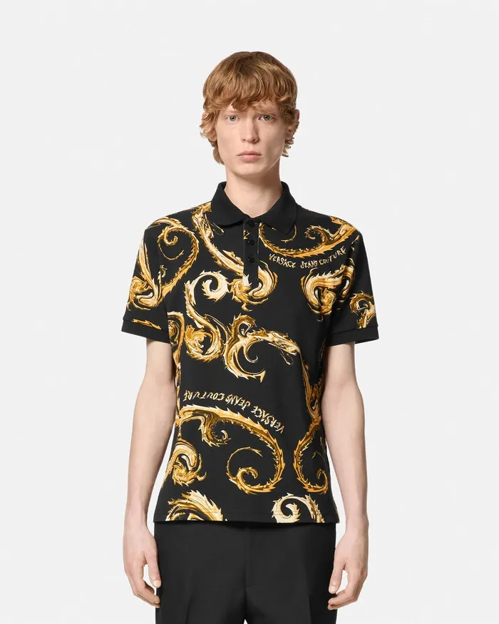 Versace Chromo Couture SlimFit Polo Shirt Blackgold Men Jeans Couture