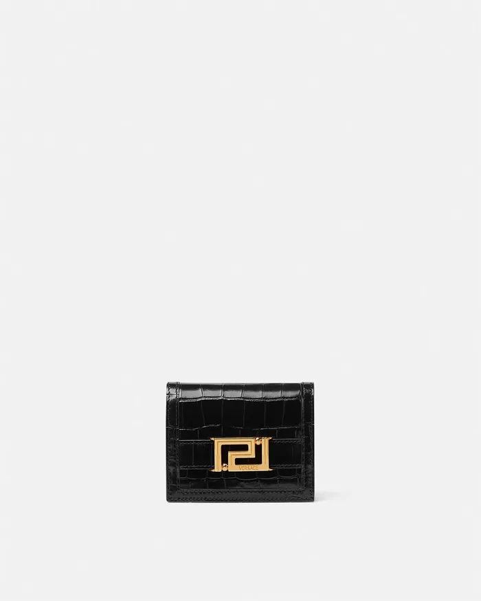 Versace CrocEffect Greca Goddess Wallet Blackgold Women Wallets