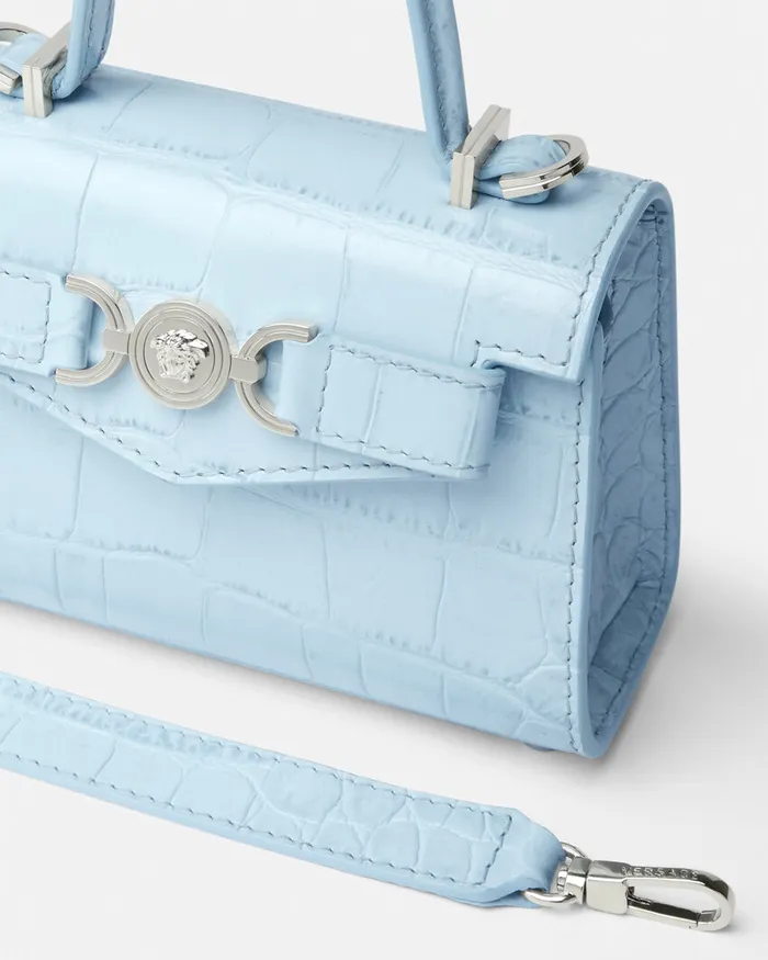 Versace CrocEffect Medusa 03995 Mini Bag Light Blue Women Top Handle