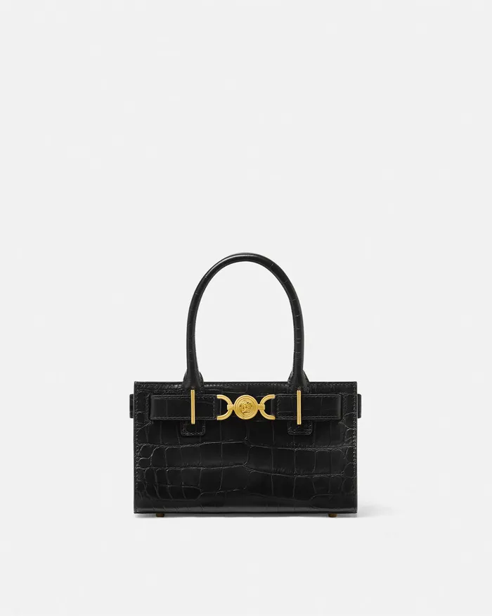 Versace CrocEffect Medusa 03995 Small Tote Bag Blackgold Women Medusa 03995