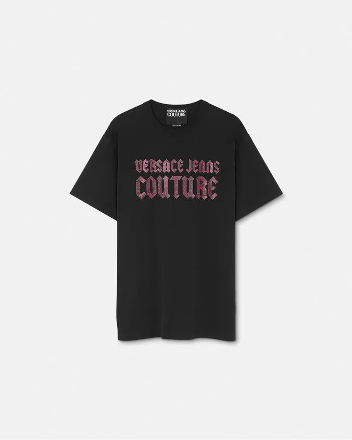 Versace Crystal Gothic Logo RegularFit TShirt Blackprint Men Jeans Couture