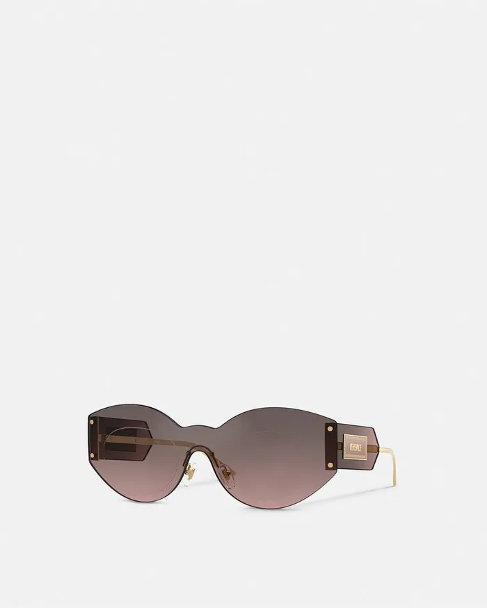 Versace Damier Plaque Shield Sunglasses Brown Women Sunglasses