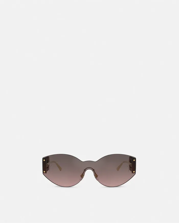 Versace Damier Plaque Shield Sunglasses Brown Women Sunglasses
