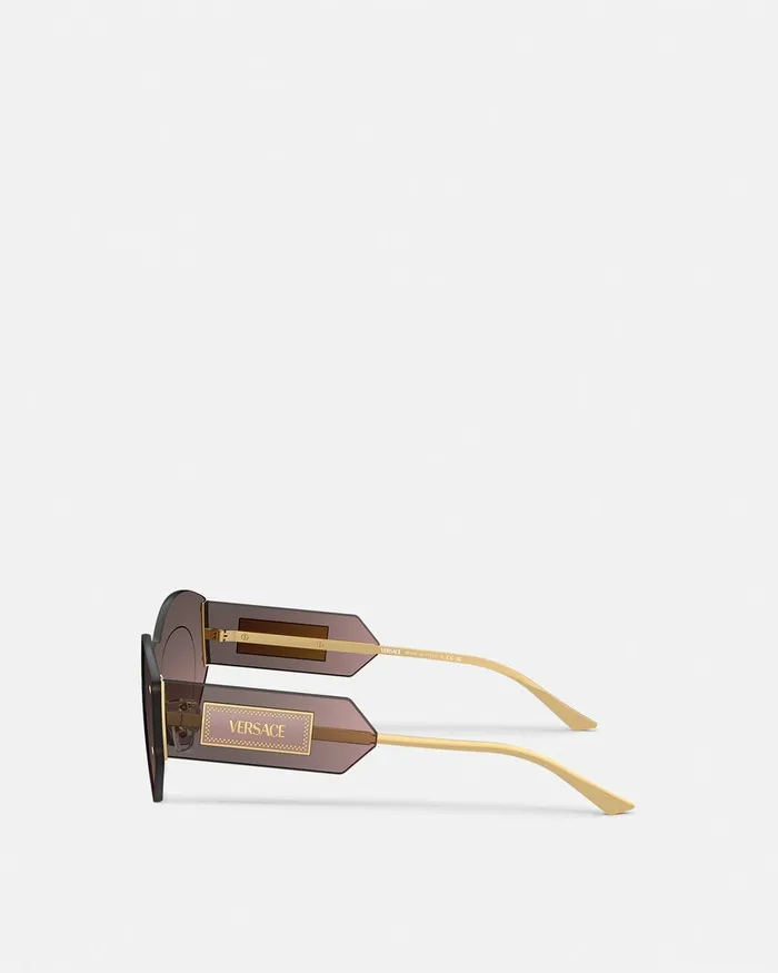 Versace Damier Plaque Shield Sunglasses Brown Women Sunglasses
