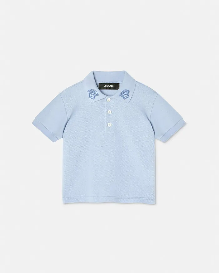 Versace Embroidered Medusa Baby Polo Shirt Light Blue Kids Shirts and Tshirts Versace Embroidered Medusa Baby Polo Shirt Light Blue Kids Shirts and Tshirts