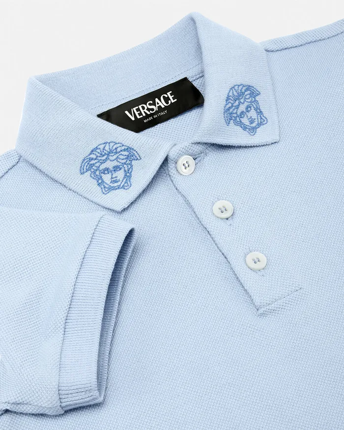 Versace Embroidered Medusa Baby Polo Shirt Light Blue Kids Shirts and Tshirts