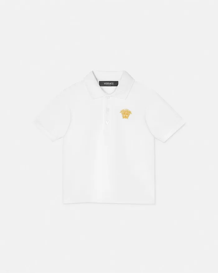 Versace Embroidered Medusa Baby Polo Shirt Whiteprint Kids Shirts and Tshirts Versace Embroidered Medusa Baby Polo Shirt Whiteprint Kids Shirts and Tshirts