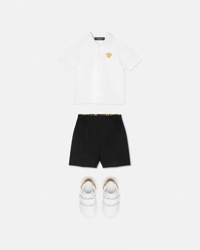 Versace Embroidered Medusa Baby Polo Shirt Whiteprint Kids Shirts and Tshirts