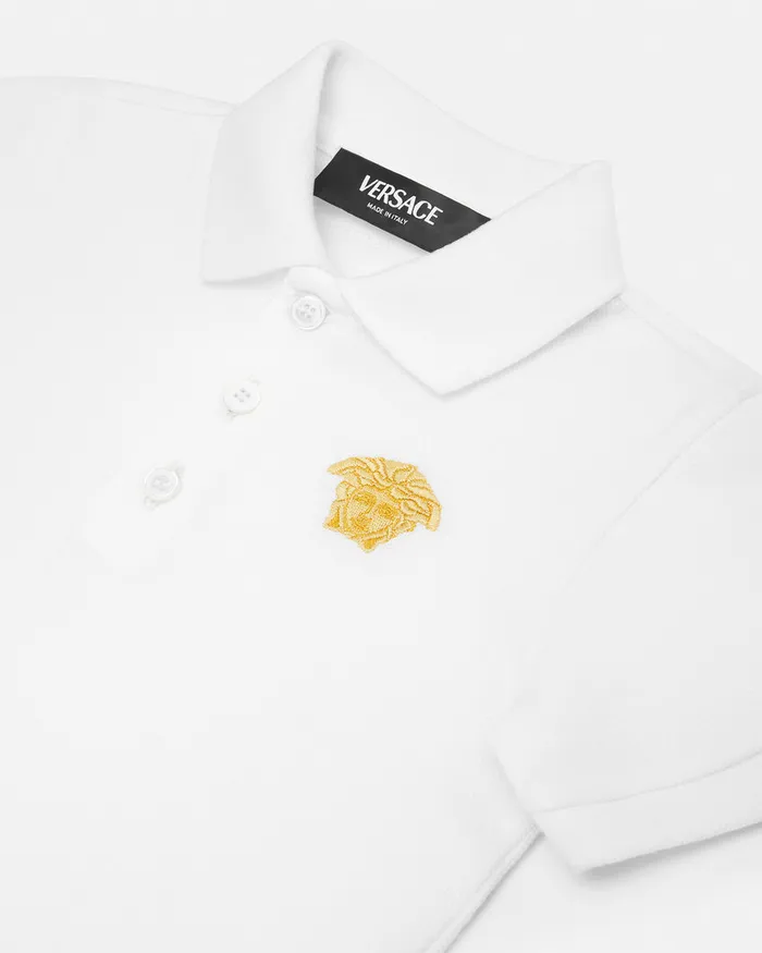 Versace Embroidered Medusa Baby Polo Shirt Whiteprint Kids Shirts and Tshirts