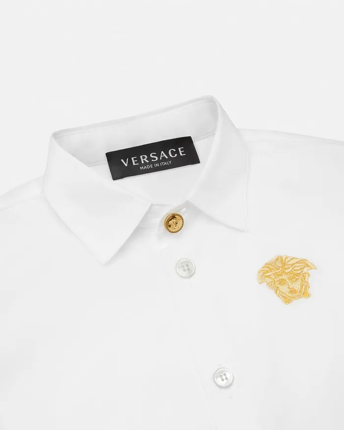 Versace Embroidered Medusa Baby Shirt Whiteprint Kids Shirts and Tshirts