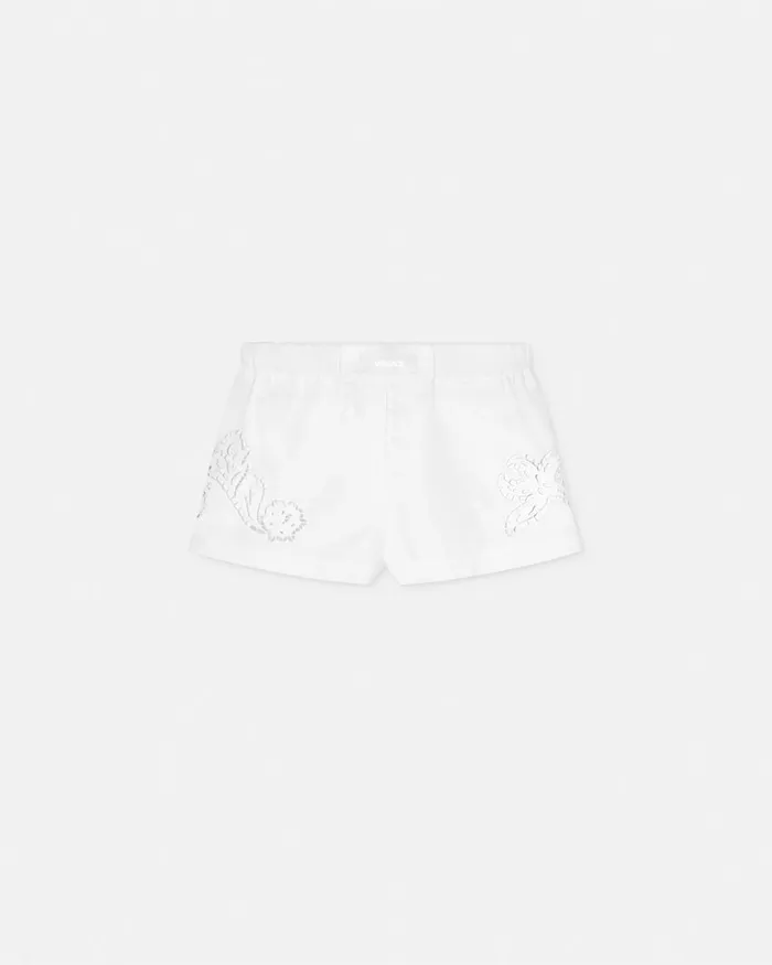 Versace Embroidered Sangallo Boxer Shorts White Women Pants and Shorts