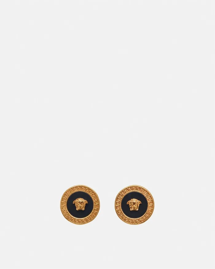 Versace Enamel Medusa Stud Earrings Blackgold WomenMen Earrings
