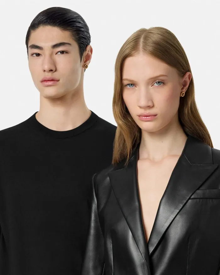 Versace Enamel Medusa Stud Earrings Blackgold WomenMen Earrings