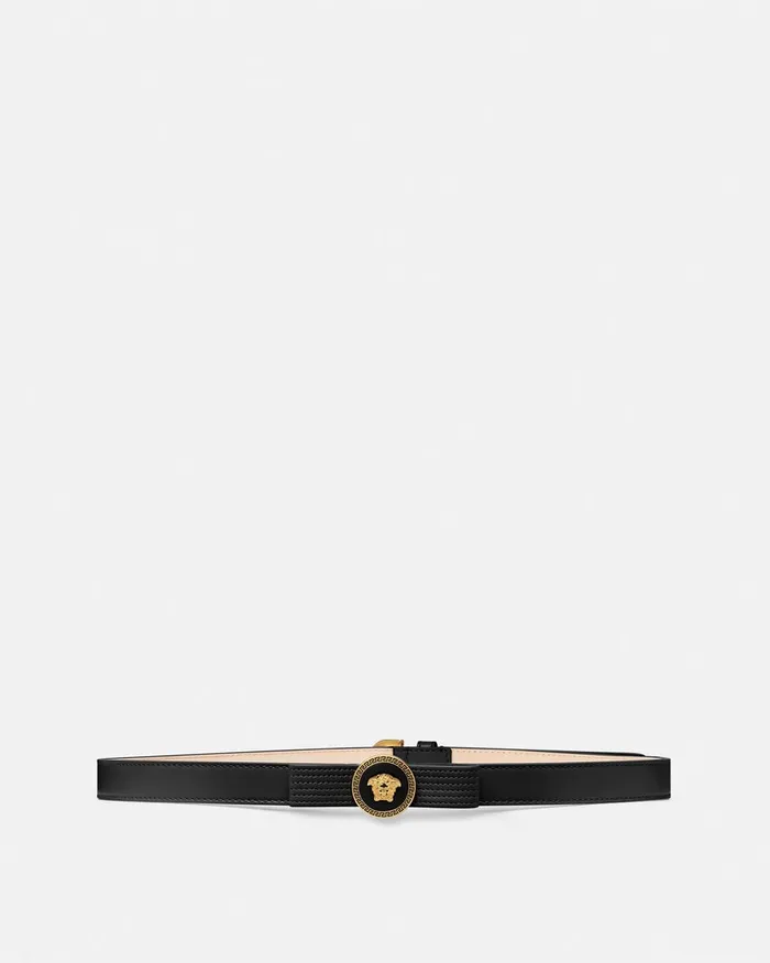 Versace Gianni Ribbon Leather Belt 08034 2 Cm Blackgold Women Belts
