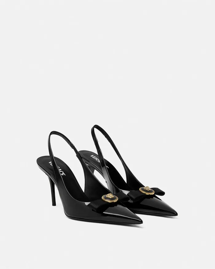 Versace Gianni Ribbon Slingback Pumps 85 Mm Blackgold Women Pumps and Slingbacks