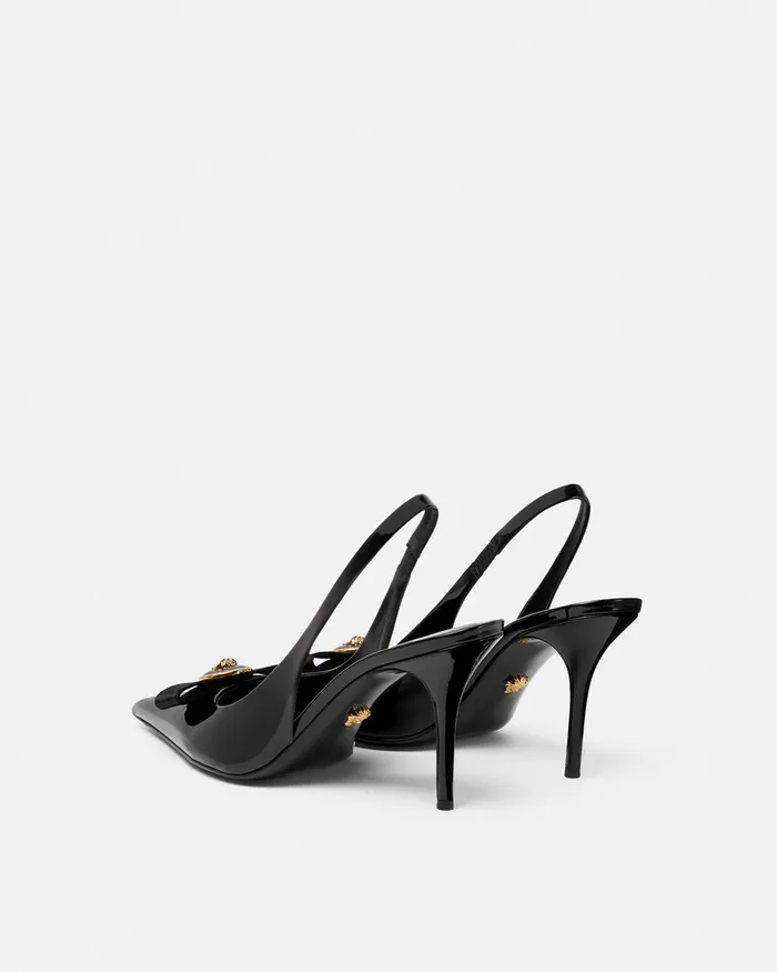 Versace Gianni Ribbon Slingback Pumps 85 Mm Blackgold Women Pumps and Slingbacks