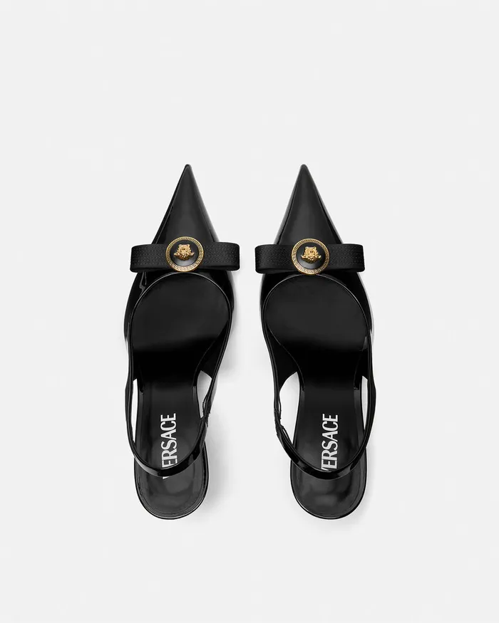 Versace Gianni Ribbon Slingback Pumps 85 Mm Blackgold Women Pumps and Slingbacks