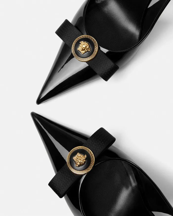 Versace Gianni Ribbon Slingback Pumps 85 Mm Blackgold Women Pumps and Slingbacks