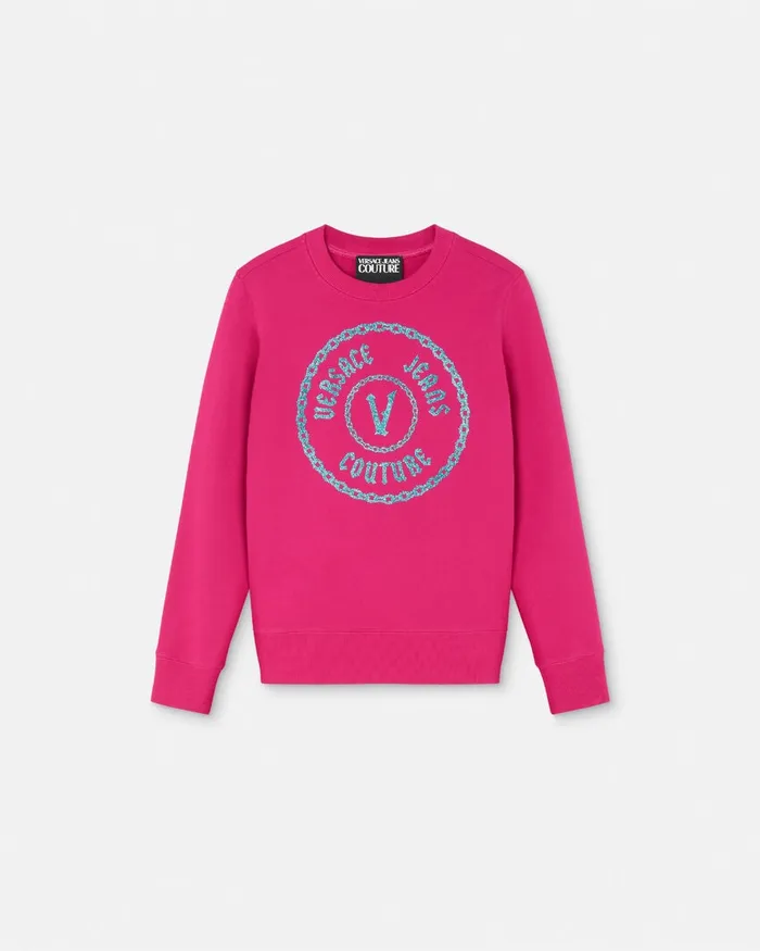 Versace Glitter VEmblem Sweatshirt Fuchsia Women Jeans Couture