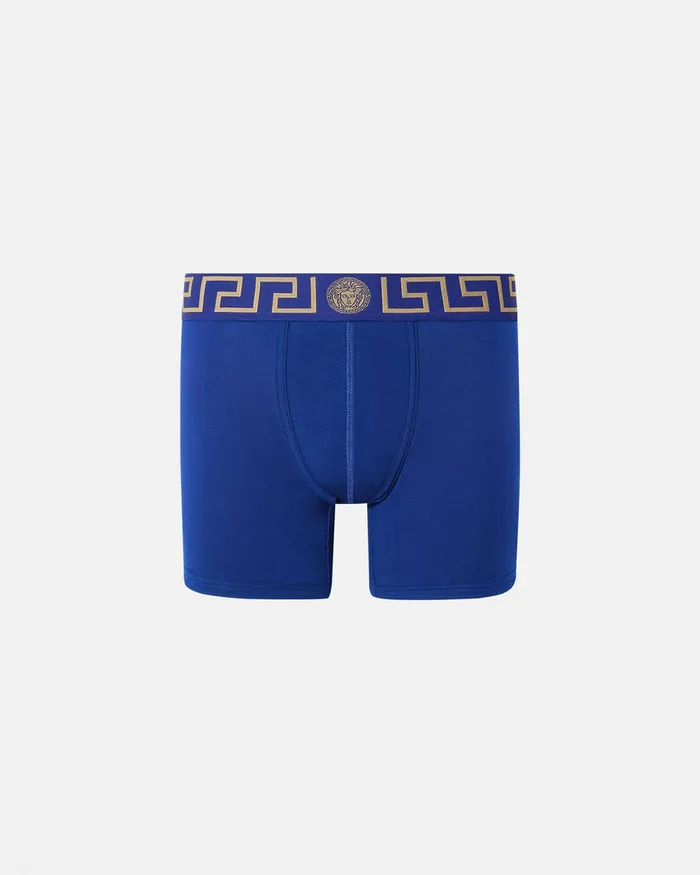 Versace Greca Border Long Trunks Blue Men Boxers