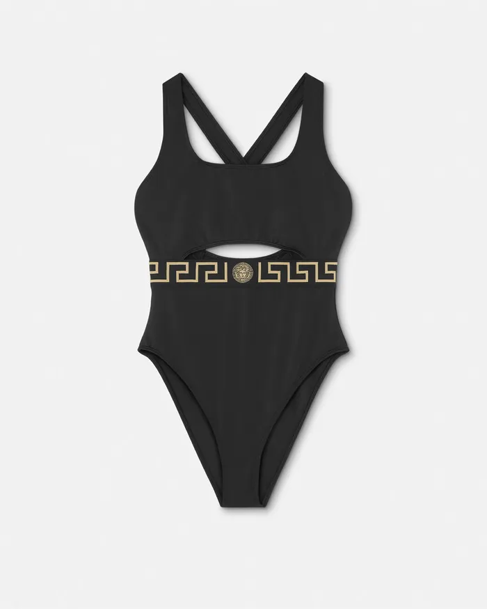 Versace Greca Border OnePiece Swimsuit Black Women Swimwear