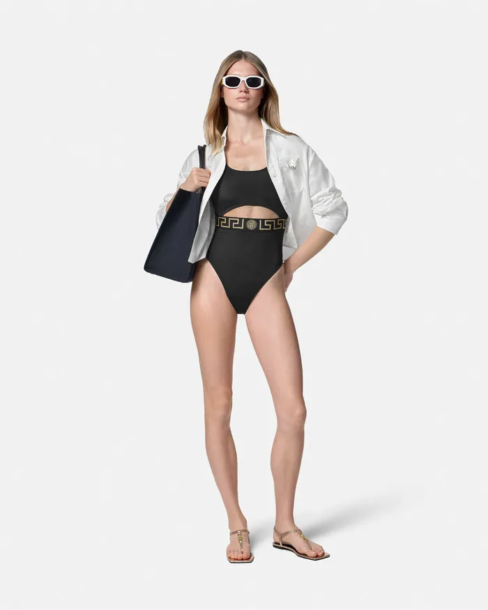Versace Greca Border OnePiece Swimsuit Black Women Swimwear