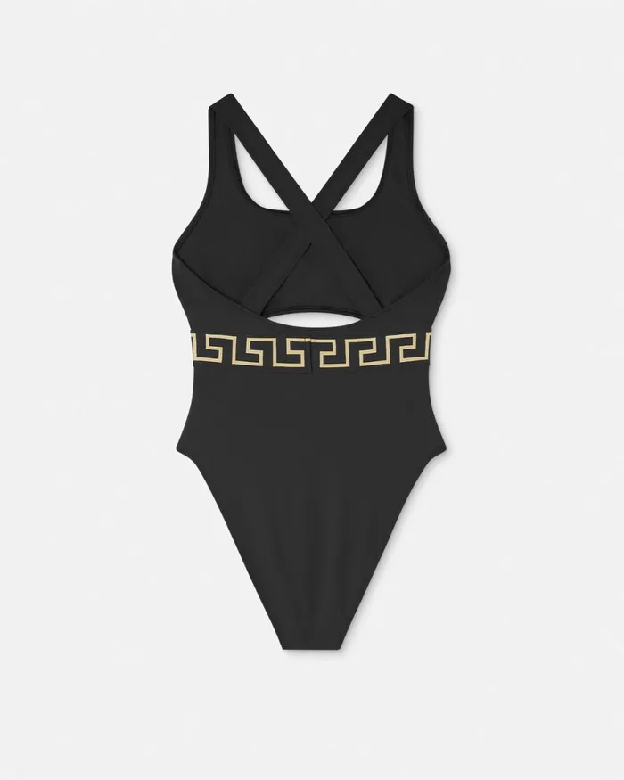 Versace Greca Border OnePiece Swimsuit Black Women Swimwear
