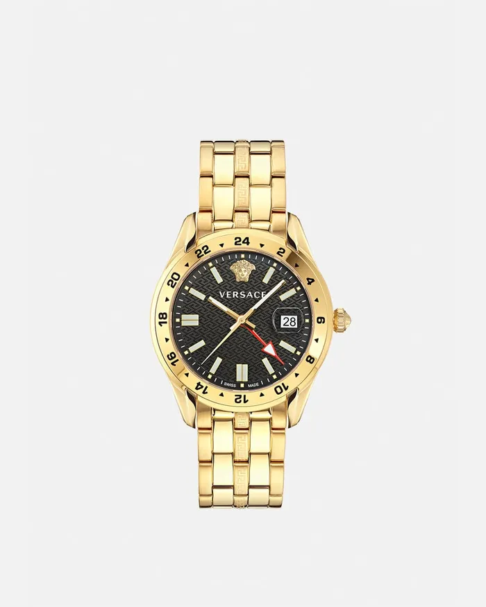 Versace Greca Time Gmt Watch Gold Men Watches