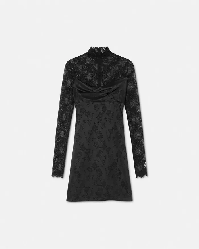 Versace Lace Flowers Mini Dress Blackprint Women Jeans Couture