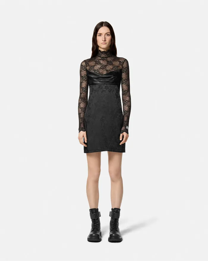 Versace Lace Flowers Mini Dress Blackprint Women Jeans Couture
