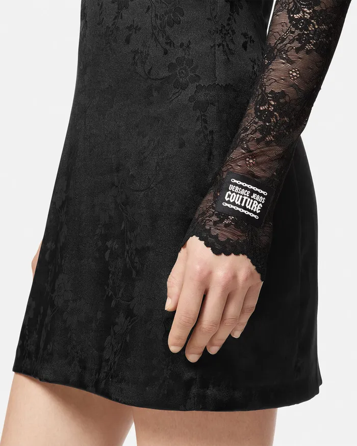 Versace Lace Flowers Mini Dress Blackprint Women Jeans Couture