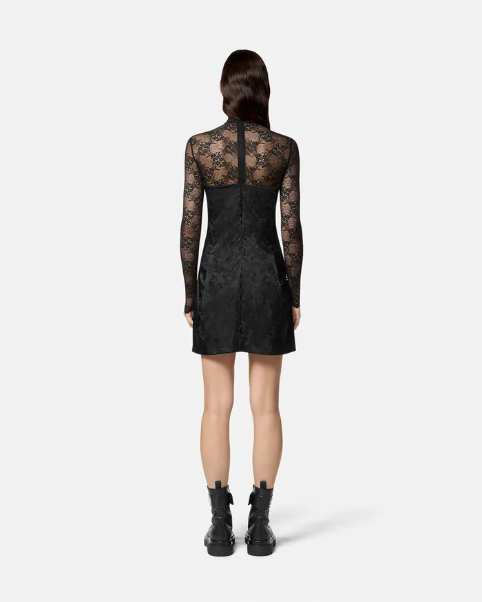 Versace Lace Flowers Mini Dress Blackprint Women Jeans Couture