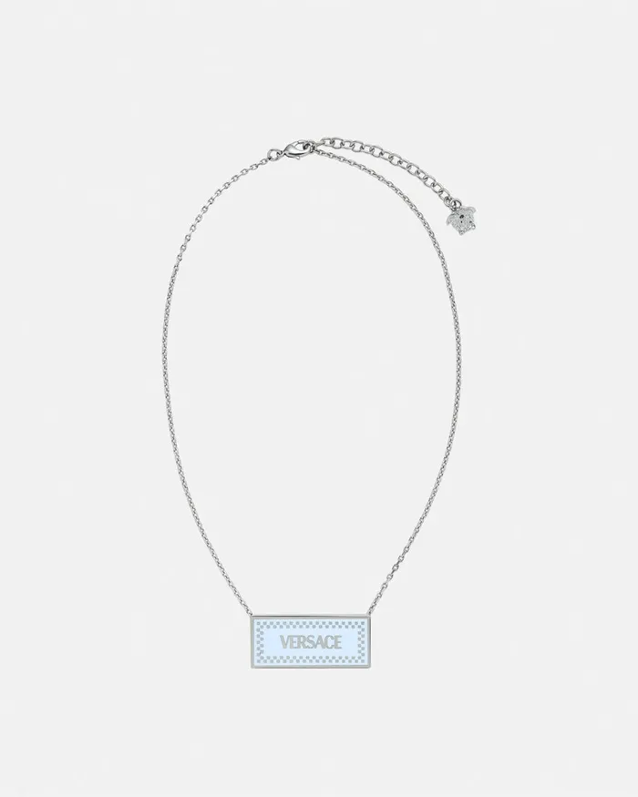Versace Large 03990s Vintage Logo Necklace Light Blue WomenMen Necklaces
