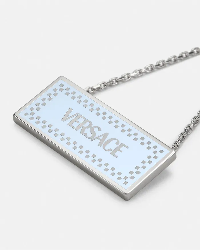 Versace Large 03990s Vintage Logo Necklace Light Blue WomenMen Necklaces
