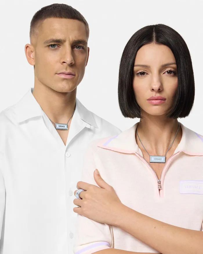 Versace Large 03990s Vintage Logo Necklace Light Blue WomenMen Necklaces