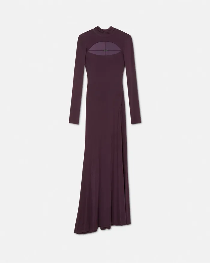 Versace Logo Cutout Long Dress Purple Women Jeans Couture