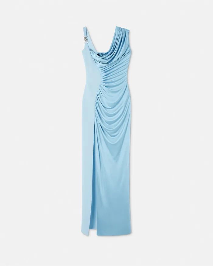 Versace Medusa 03995 Draped Gown Light Blue Women Dresses