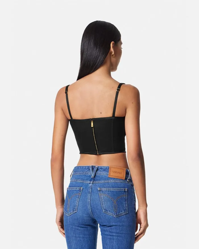 Versace Medusa 03995 Satin Corset Top Black Women Shirts and Tops