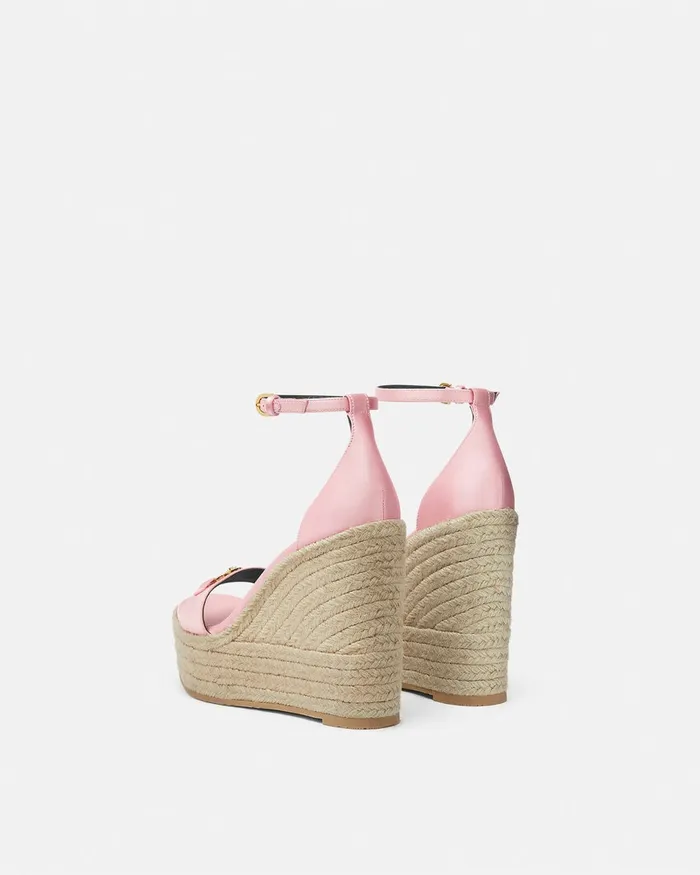 Versace Medusa 03995 Satin Wedge Sandals 120 Mm Pink Women Sandals