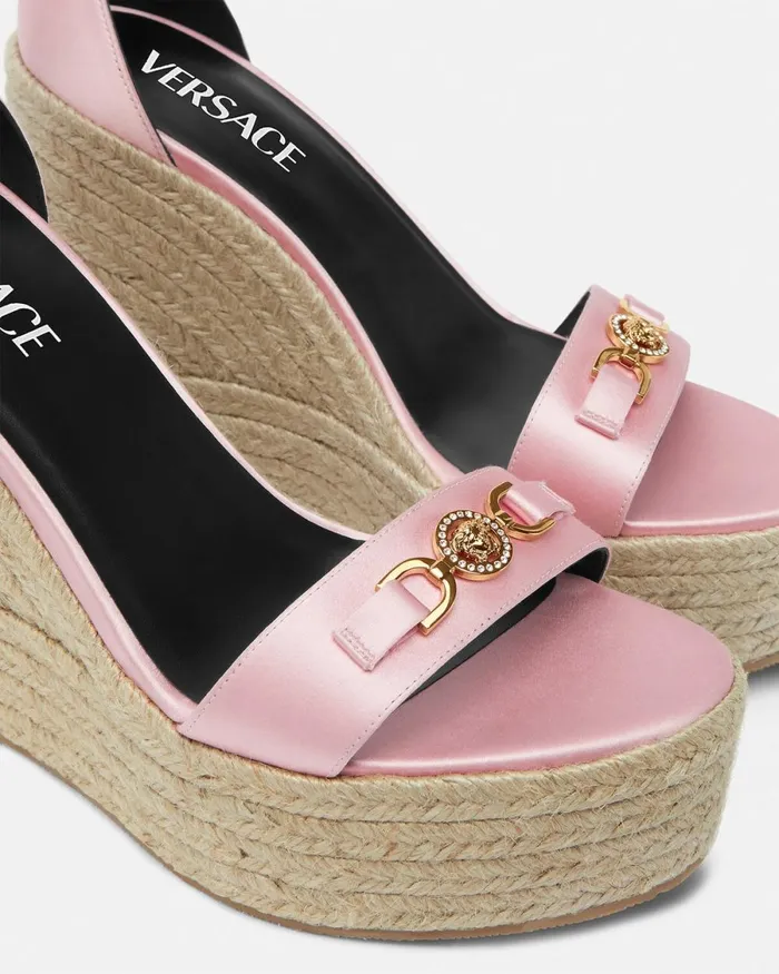 Versace Medusa 03995 Satin Wedge Sandals 120 Mm Pink Women Sandals