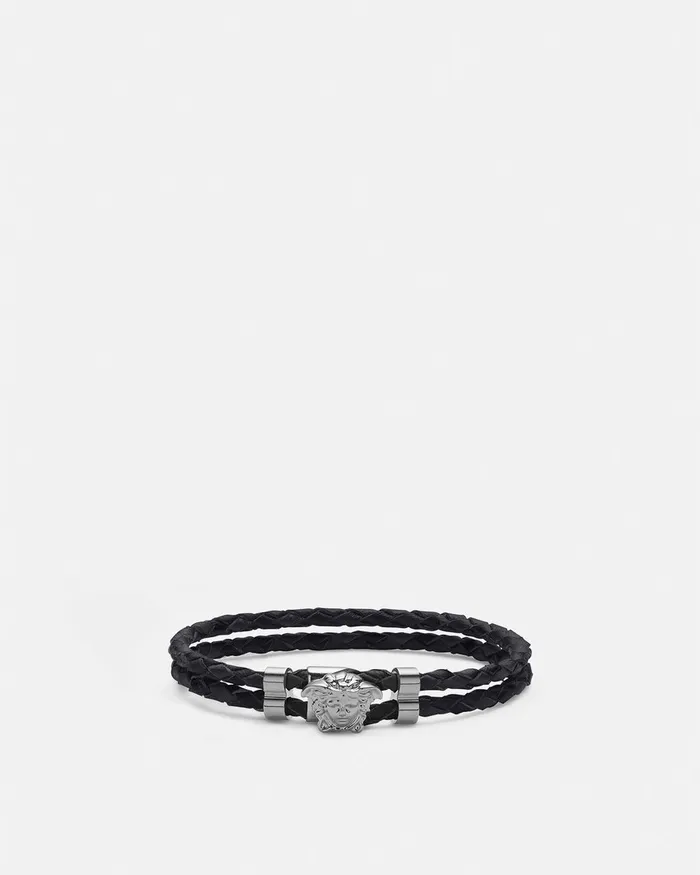 Versace Medusa Braided Leather Bracelet Black WomenMen Bracelets