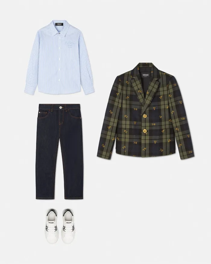 Versace Oxford Striped Shirt White Kids Shirts