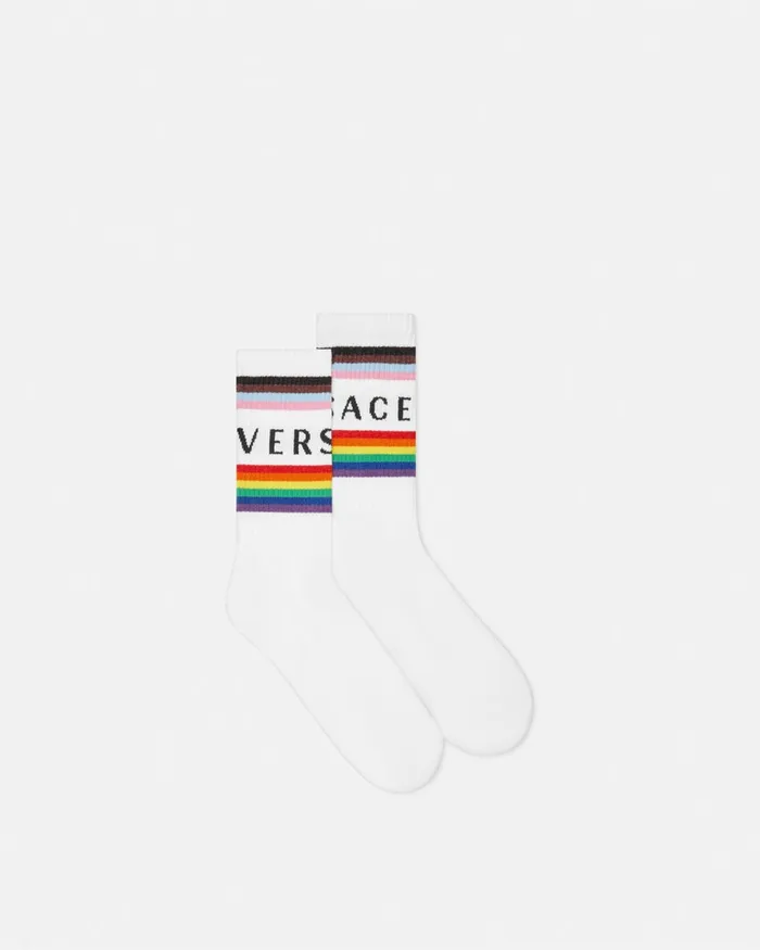 Versace Pride Logo Socks White WomenMen Socks